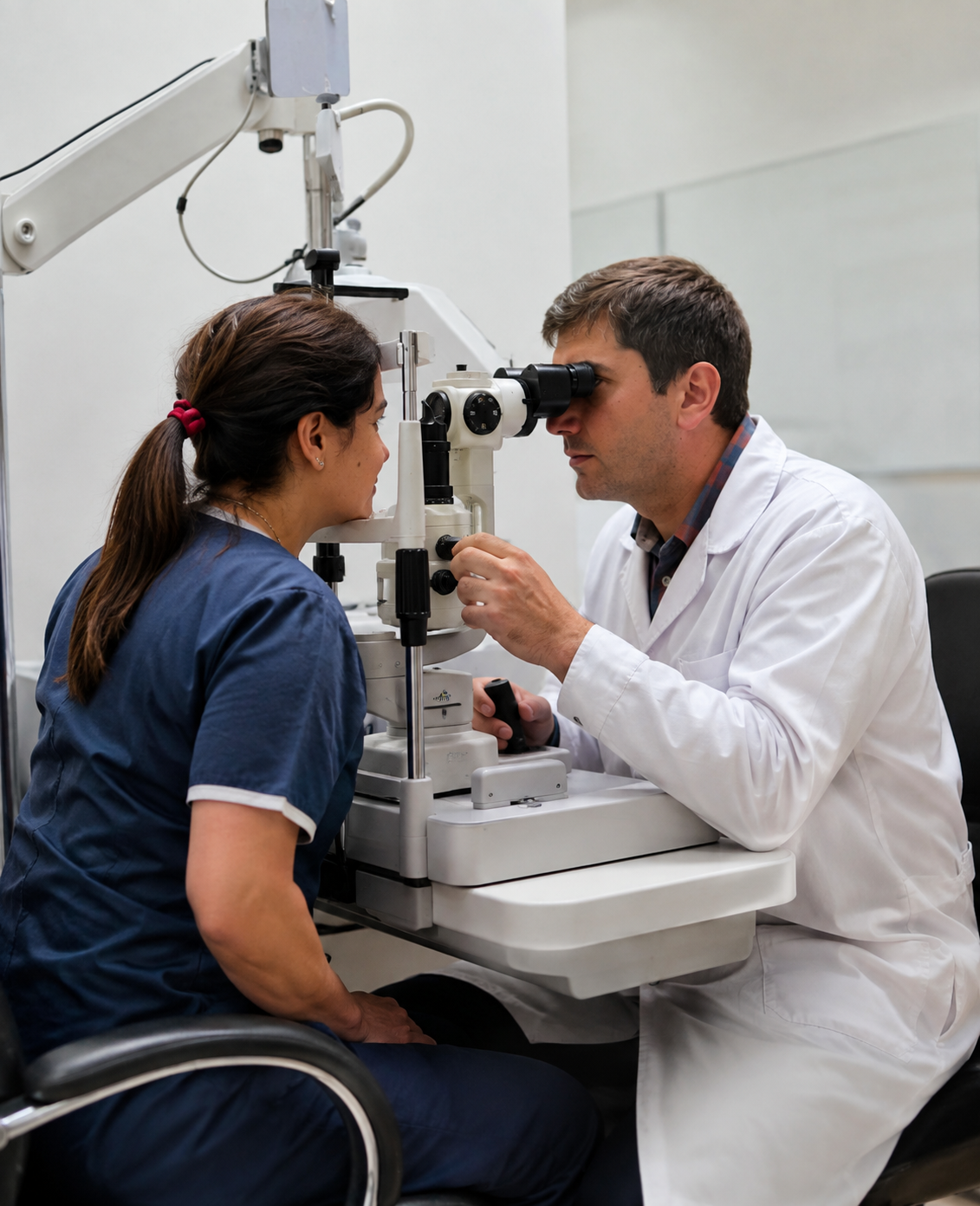Dr. Ortego durante una consulta oftalmológica